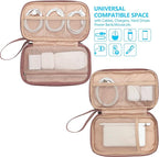 NISHEL Travel Cord Organizer Case, Double Layers Tech Electronic Bag, Essentials for Charger, Cable, Phone, Flash drive, Rose-wood Pink