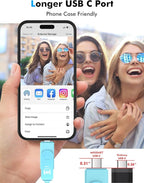 MOSDART 512GB USB3.1 Fast Speed C and A Dual Flash Drive, exFAT Memory Stick with Keychain and LED Indicator, for iPhone 15 and 16, Android Phone, iPad, MacBook, and Other Laptops, Sky Blue