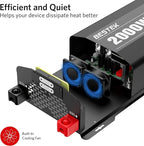 BESTEK 2000 Watt Pure Sine Wave Power Inverter, 12V DC to 110V/120V AC Inverter with 3 AC Outlets, USB & Type-C Port, Remote Controller, Off-Grid Solar Power Inverter 12V to 110V for Home, RV, Truck