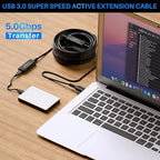 USB 3.0 Active Extension Cable 75 Feet, Long USB Type-A Male to Female Extender Cord, Built-in 3 Signal Booster Smart Chips, 5Gbps Transfer, Black USB Extension Cable with an AC Power Adapter (5V 2A)