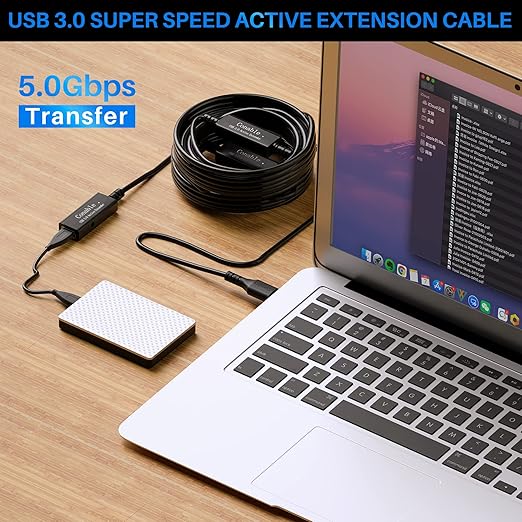 USB 3.0 Active Extension Cable 75 Feet, Long USB Type-A Male to Female Extender Cord, Built-in 3 Signal Booster Smart Chips, 5Gbps Transfer, Black USB Extension Cable with an AC Power Adapter (5V 2A)