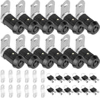 PTEROMY 12 Pack Cabinet Lock with Keys, 1-1/8'' Heavy Duty Tubular Cam Lock for RV Compartment Storage Locks, Full Set of RV Cam Locks (Black, 1-1/8'', 12 Pack)