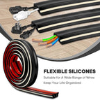 10ft Large Black Floor Cord Cover, Self-2" (W) x 0.6"(H), Cable Cavity:0.8"(W) x 0.4"(H), Adhesive Power Cable Protector, Silicone Cord Protector, Cord Management, Cord Concealer and Cable Hider