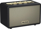 MLOVE A200 Portable Retro Bluetooth Speaker with Aux Input, USB Port, Micro SD Card Slot - Decorative Wireless Bookshelf Speakers Battery Powered, House Warming Gifts for New Home, Black and Gold