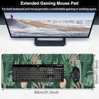 Tropical Plants and Leaves Desk Mat,Large Tropical Palm Leaves Gaming Keyboard Mouse Pad,Non-Slip Rubber Base Desk Pad Thick Stitched Edges Waterproof Mousepad Mouse Mat 31.5"x11.8"