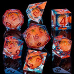 ARUOHHA Liquid Core DND Dice Set, 7pcs Resin Sharp Edged Dragons Dice Role Playing Games, RPG Orange Dungeons Polyhedral Dice with Gift Box D20 D12 D10 D8 D6 D4
