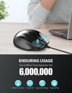 TECKNET USB Wired Mouse, 6-Button Corded Mouse with 4 Adjustable DPI, Optical Computer Mouse with Ergonomic Design and 5FT Cord for Laptop, Chromebook, PC, Desktop, Mac, Notebook-Black