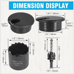 1-1/2" Black Desk Grommet with Bi-Metal Hole Saw, JTemgle Plastic Cable Hole Cover Computer Table Cord Wire Organizer Caps, Desktop Cord Management for Home Office TV Stands Tabletops, 13 Pieces