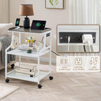Lauren&Harold 34'' Printer Stand with Power Outlets & USB Ports, 3-Tier Adjustable Rolling Cart, Heavy Duty 150LBS Storage Table with Wheels for Office, Kitchen, Living Room, White
