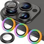 AGVEE 3+3 6 Pack for iPhone 14 Pro 6.1" / 14 Pro Max 6.7" Camera Lens Cover Protector, Metal Ring 9H Tempered HD Glass Camera Cover Protector Film, Black