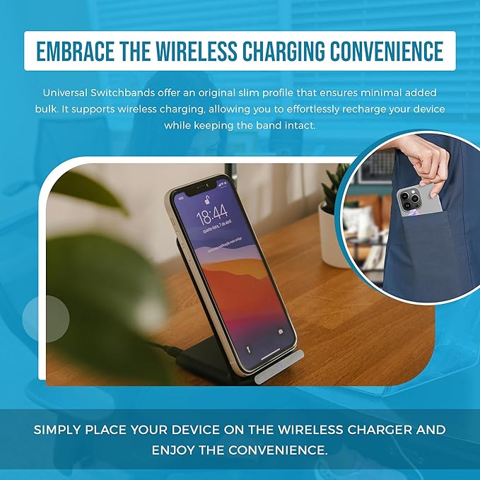 Phone Grip Strap - Pack of 2 Reversible Finger Holder for Phone Back, Customizable Anti-Slip Design, Wireless Charging Compatible Detachable Holder for iPhone - White on Black
