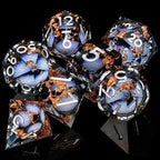 ARUOHHA Liquid Core DND Dice Set, 7pcs Resin Sharp Edged Dragons Dice Role Playing Games, RPG Silver Numbers Black Dungeons Polyhedral Dice with Gift Box D20 D12 D10 D8 D6 D4