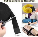1.5"x32ft Hook and Loop Straps with 30 Metal Buckles, Adjustable Fastening Cable Straps, Cut-to-Length Cinch Strap, Reusable Nylon Securing Cord Ties for Organizer or Storage, Black