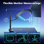 ARES WING Heavy-Duty Monitor Mount for 17-49 inches Ultrawide Curved Flat Monitors, Holds 44lbs, with 18" Extended Column for Desk, Adjustable Gas Spring, Black