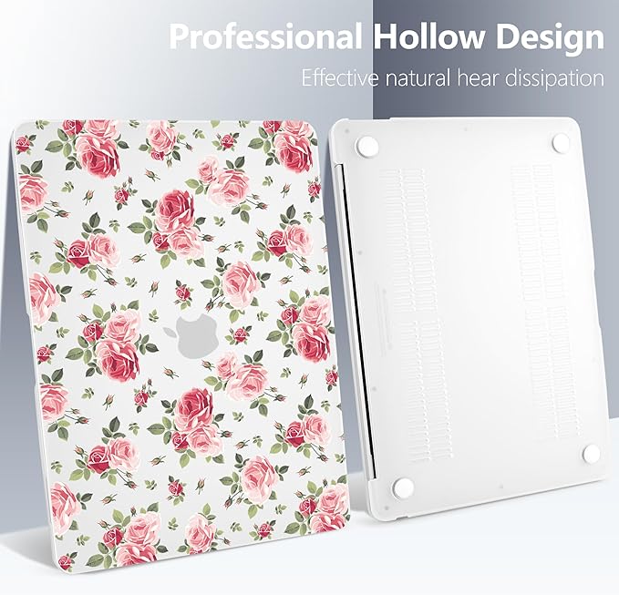 Batianda Case for M1 MacBook Air 13 Inch Model A2337 A2179 A1932 2021 2020 2019 Release,Lovely Floral Design Matte Hard Shell with Keyboard Cover & Screen Protector, Roses