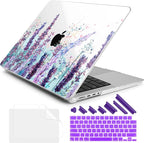 DONGKE for M4 MacBook Pro 16 Inch Case 2024 2023 2021 A3403 A3186 M3 A2991 M2 A2780 M1 A2485 Pro/Max Chip, Plastic Hard Shell Case & Keyboard Cover for Mac Pro 16 with Touch ID, Lavender Flowers