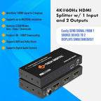 J-Tech Digital HDMI Splitter 1 in 2 Out 4K@60Hz, 1x2 HDMI Splitter for Duplicate/Mirror Screen 4K to 1080P Downscaling Function 3 EDID Settings (JTECH-SP12M18G)
