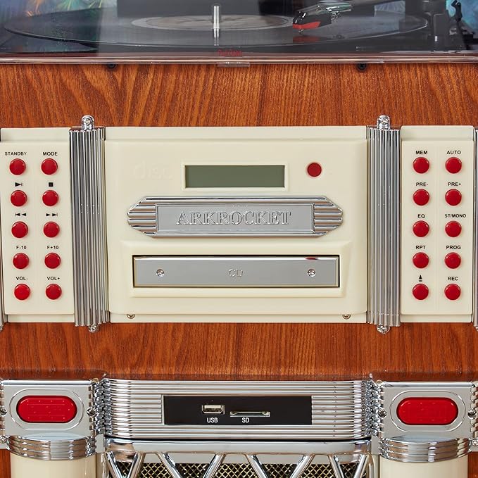 Arkrocket Full Size Jukebox Vinyl Record Player Bluetooth USB SD CD Player Radio Retro Turntable Classic Jukebox (Taurus - Classic)
