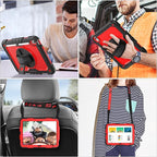 SEYMAC stock Case for iPad (A16) 11th/10th Generation 11''/10.9'' 2025/2022, Full-Body Drop Protection Case with Screen Protector &360° Rotate Hand Strap/Stand, Red+SiliconeBlack