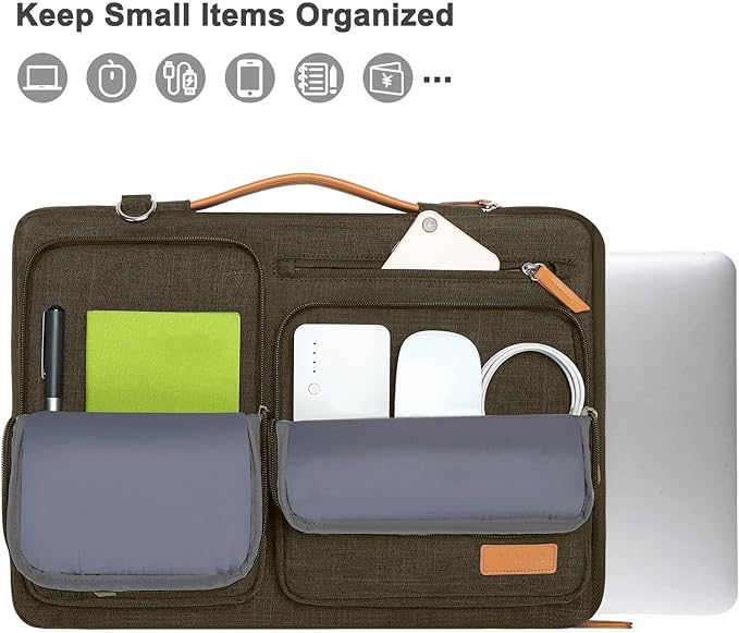 MOSISO 360 Protective Laptop Shoulder Bag,17-17.3 inch Computer Bag Compatible with MacBook, HP, Dell, Lenovo, Asus Notebook,Side Open Messenger Bag with 4 Zipper Pockets&Handle, Carob Brown