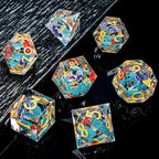 Butterfly DND Dice Blue Liquid Core Dice Set with Metal Box, Handmade Sharp Edge D and D Polyhedral Dice for use with D&D Role Playing Game, D20 D12 D10 D8 D6