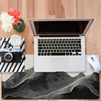 Gaming Desk Pad Large Extra Length Abstract Lines Mouse Pad Keyboard Laptop Non-Slip Waterproof with Rubber Base Thick Stitched Edge Mouse Mat for Office Home 35.4 x 15.7 Inches
