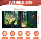 Desk Mat, Window View of Forest Desk Pad, Green Atmosphere Large Gaming Mouse Pad for Desk, 31.5"x15.7" Extended Big Computer Keyboard Mouse Pad with Non-Slip Base and Stitched Edge