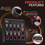 Pyle 8-Channel Wireless BT Streaming Mini Line Mixer with USB Audio Interface - 8 Mono/Stereo Switching Inputs | Ultra-low Noise Design with High Headroom | Built-in USB Sound Card - PMAX8