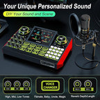 Podcast Microphone Bundle with Live Sound Card Audio Mixer, Podcast Equipment Bundle Sound Board with 3.5mm Condenser Microphone for Pc/Phone Live Streaming Singing Gaming,Voice Changer, Denoise