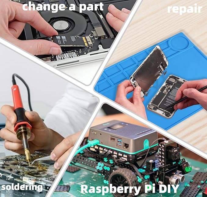 Kaisi Anti-Static Mat with ESD Wrist Strap and Grounding kit, Silicone Soldering Repair Work Mat 932°F Heat Resistant ESD Safe pad for Electronic, Phone, iPhone, iPad, iMac, Laptop, Computer, Watch