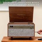 Victrola Century 6-in-1 Vinyl Record Player & Music Center – 3-Speed Turntable, CD & Cassette Player, VINYLSTREAM, Bluetooth & 3.5mm Aux, Record Player with Speakers, Mid Century Design (Natural)