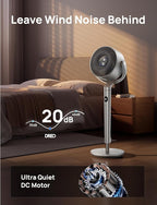 Dreo Smart Fans for Bedroom, 120° +120° Omni-Directional Oscillating Fan, 90ft Quiet Pedestal Fan with RGB Light, 9 Speeds, 6 Modes, 20dB, 8H Timer, Wi-Fi/Voice, 37-42" Floor Fans with Remote, Silver