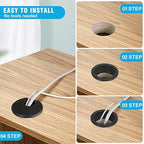 2" Black Desk Grommet, JTemgle Plastic Cable Hole Cover Computer Table Cord Wire Organizer Caps Desktop Cord Management for Home Office TV Stands Tabletops, 5 Pieces