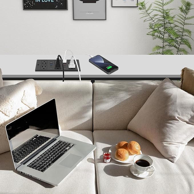 30W Recessed Power Strip USB C, Desk Flush Mount Outlet Plug in 6 AC & 8 USB Ports for Furniture Conference Power Hub, 6FT