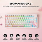 EPOMAKER QK81 75% Wireless Mechanical Gaming Keyboard, QMK/VIA Programmable and Hot-Swappable, 81 Keys with Metal Knob, 2.4Ghz/BT/USB, Creamy Gasket-Mount, RGB Backlight (White, Flamingo Switch)