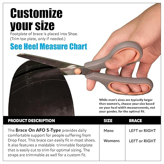 Brace On AFO S-Type - Drop Foot Stabilizer Brace, Moldable, Trimmable, Lightweight Polyethylene, Braces for Women, AFO Brace and Foot Drop Braces, Boot for Injured Foot, Women, Right
