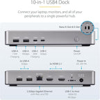 StarTech.com USB-C Docking Station (10-in-1, USB4), Up to 100W Charging for Laptop, 40Gbps Data Transfer, 2.5Gb Ethernet, Single 8K, Dual 4K Display, 6X USB (Not MacOS Compatible)