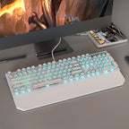 MageGee Typewriter Mechanical Gaming Keyboard, Retro Punk White Round Keycaps, 104 Keys LED Blue Backlit Wired Keyboards for Laptop MAC PC Gamer, with Magnetic Wrist Rest, Blue Switch