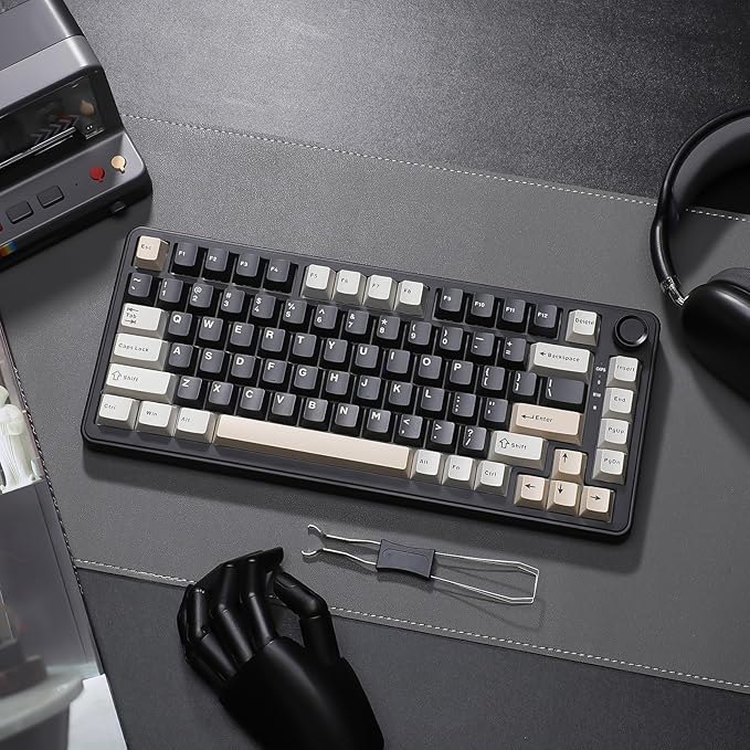 YUNZII B75 Mechanical Keyboard,75% Layout with Knob,Hot Swappable RGB Backlit Gasket Mounted, Creamy Typing, Double-Shot PBT Keycaps,Cherry Profile,for Win/Mac (Black, Milk V2 Linear Switch)