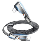 4-in-1 Long USB C Cable 10FT Compatible with Lightning Cable 90 Degree Fast Charging Flat Nylon Braided for iPhone/iPad Charger Cord Multi Charge Cord with L/USB C/USB A Ports, Grey