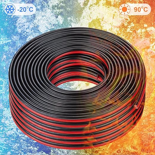 14 Gauge Wire 100FT Tinned Copper Wire-2 Conductor Parallel Wire Insulated Stranded Wire for Solar Panel Car Audio Automotive Low Voltage Electrical Wire for LED Lighting (14AWG 100FT)