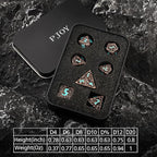 PJOY Metal D&D Dice Set for Dungeons and Dragons Dice with Case Meteorite Copper Blue Numbers 16mm 7PCS Role Playing Cool Dice DND Gifts for Players DM Game Masters