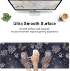 Wildflowers and Insects Desk Mat,Large Cute Flowers Butterflies and Dragonflies Gaming Keyboard Mouse Pad,Non-Slip Rubber Base Desk Pad Thick Stitched Edges Waterproof Mousepad Mouse Mat 31.5"x11.8"