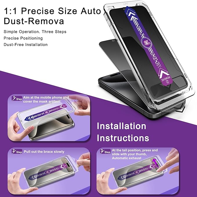 2 Pack Matte Privacy Screen Protector for iPhone 14 Pro Max/iPhone 15 Plus/iPhone 16 Plus, 9H Tempered Glass, Full Coverage, Anti-Fingerprint, Auto Dust-Elimination, No Bubble, Easy Installation