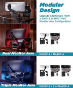 Heavy Duty Monitor Arm for Ultrawide Monitors up to 57" and 44 lbs, Single Desk Stand, Pneumatic Height Adjustable, Modular Extension Arms - Max VESA 100x100, Black, MA20P-S