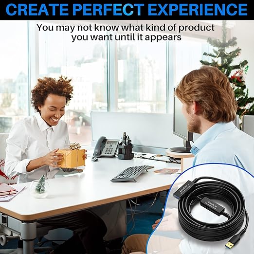 USB 3.0 Active Extension Cable 50 Feet, Long USB Type-A Male to Female Extender Cord, Built-in 2 Signal Booster Smart Chips, 5Gbps Transfer, Black USB Extension Cable with an AC Power Adapter (5V 2A)