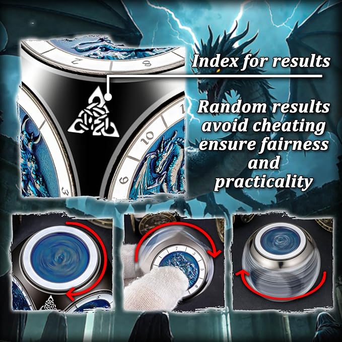 7 in 1 D6 Spinner DND Dice Set D&D, Metal Cube D and D Dice with Gift Box, Dungeons Dragons Role Playing Dice, Black Blue