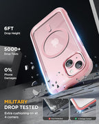 Miracase Glass Series for iPhone 15 Case [Compatible with MagSafe] Full-Body Magnetic Case with Built-in 9H Tempered Glass Anti-Fingerprint Screen Protector + Camera Lens Protector, Pink and Clear