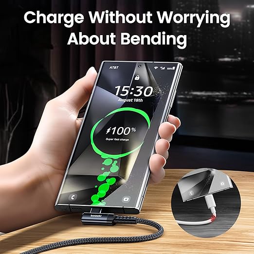 USB to USB C Cable [3.3ft, 2Pack ] USB A to Type C Right Angle Charger Cord 90 Degree Braided Fast Charging for iPhone 16/15/15 Plus/15 Pro/15 Pro Max/Samsung Galaxy S10 S10+, A15 A25, LG V30, Switch