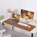 Leather Desk pad Protector, Large Desk mat with Natural Cork & PU Leather,Mouse pad,Non-Slip Office Desk Mat,Waterproof Desk Writing Pad for Office and Home (47in*17in, Brown)